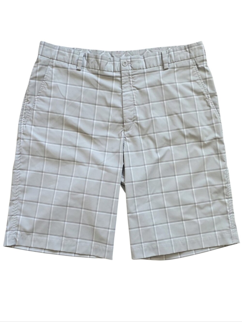 Nike Golf 36 Gray White Plaid Flat Front Lightweight Athletic Performance Shorts